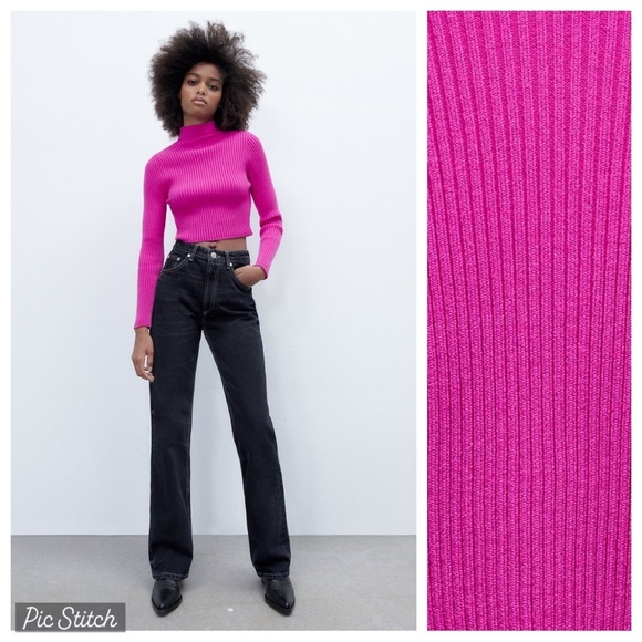 NWOT. Zara Pink Cropped Mock Neck Sweater. Size M. - Picture 2 of 7